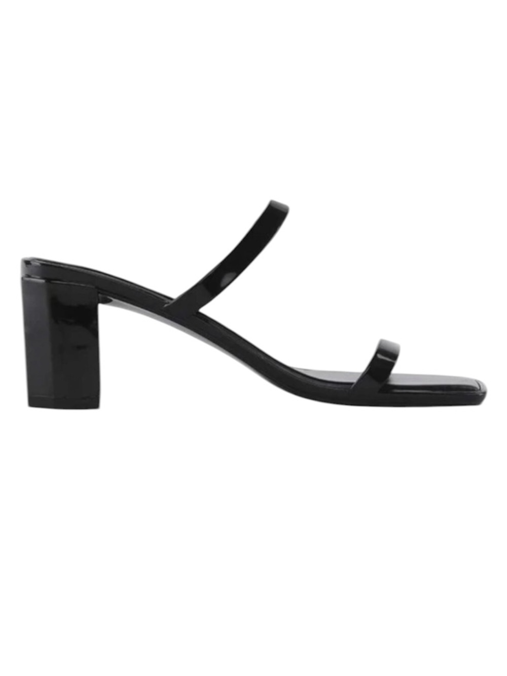 Jeffrey Campbell Jamm Black Strappy Block Heel Sandals in Patent Black